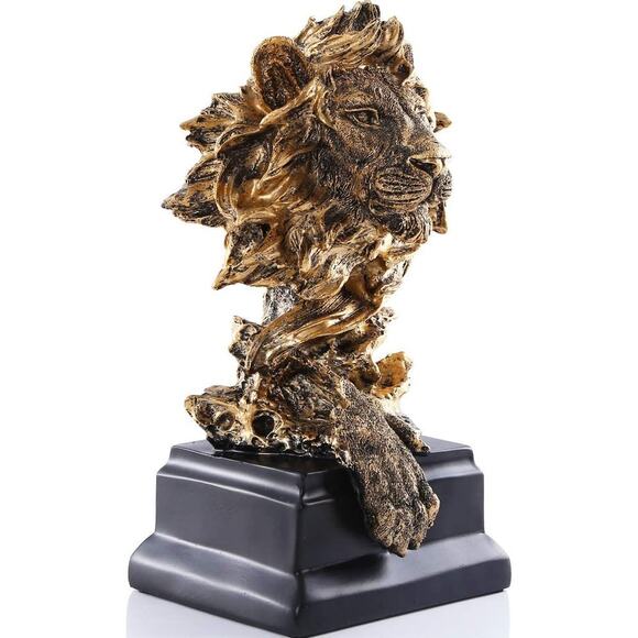 Sandstone Lion Statue Golden King of Beasts Home Study Living Room Decor Gift - Picture 4 of 10